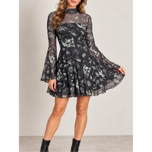 Gothic skull mini dress - mini, bell